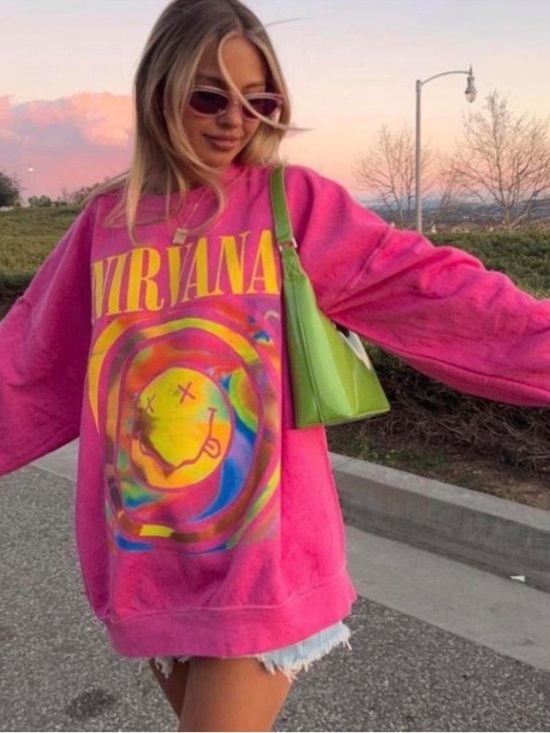 Urban Outfitters Tops - Urban Outfitters X Nirvana Pink Spiral Smiley Face Overdyed Crewneck
Sweatshirt